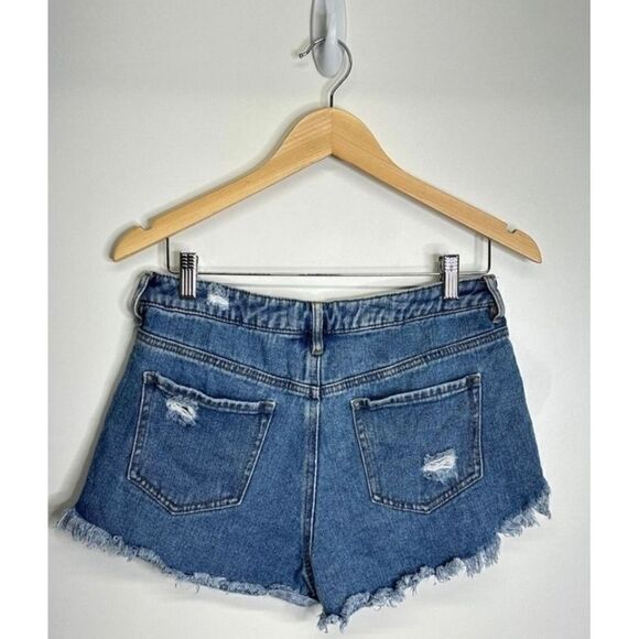Pacsun High Rise Festival Denim Shorts Distressed Frayed Hem Blue Size 28 - Picture 3 of 6